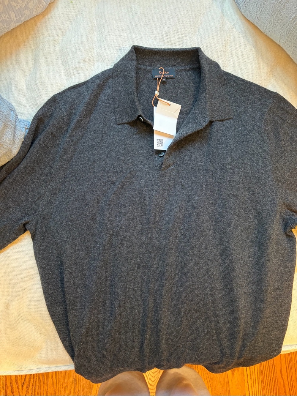 Quince Charcoal Gray 100% Cashmere Polo